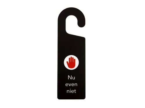 Kunststof deurhanger 250x75mm Voel je welkom - Nu even niet Zwart