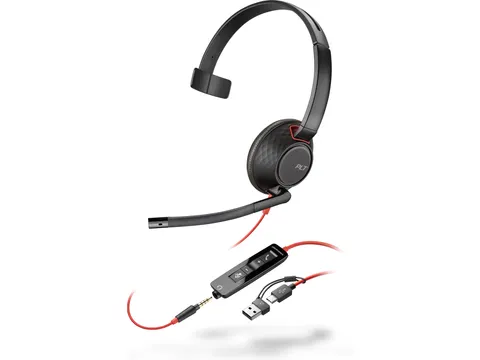Poly Blackwire 5210 mono USB-C-headset + 3,5 mm stekker + USB-C/A-adap