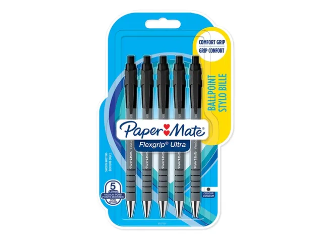 Stylo bille Paper Mate Flexgrip Ultra Medium noir blister 5 pièces