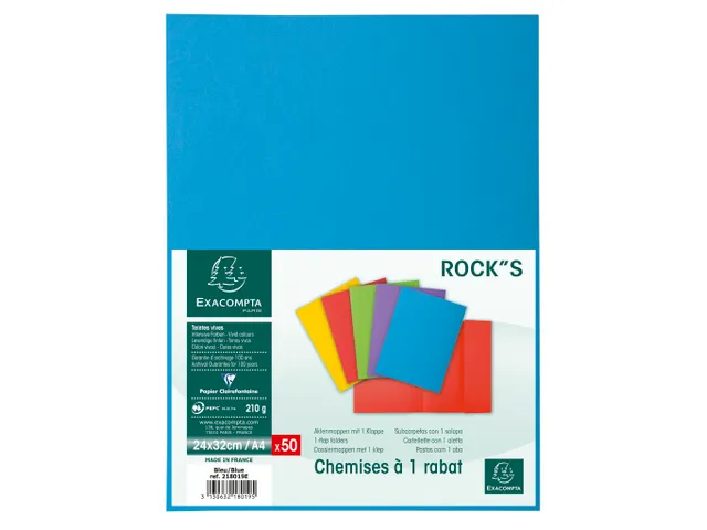 50 dossiermappen met 1 klep ROCK''S 220 24x32cm Blauw
