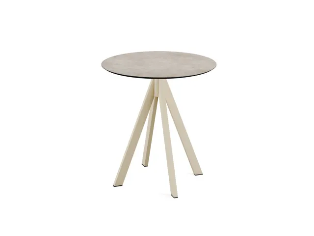 bistrotafel,HxØ 730x700mm,rond,4voeten zandkleuren,blad HPL Moonstone