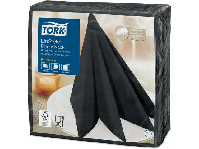 Dinerservet Tork Linstyle Premium 1/4 vouw 1-laags 390x390mm 50 vel zw