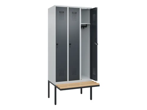 locker met bank,HxBxD 2120x900x815mm,3vak,vak B 300mm,draaigrendel