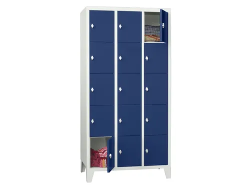 lockerkast,HxBxD 1850x900x500mm,3x5vakken,RAL7035,front RAL5010
