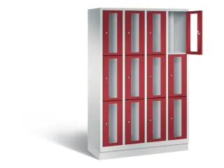 Lockerkast 1800x1190x500mm 4x3 vakken Cilinderslot, Sokkel, RAL3003 - 1