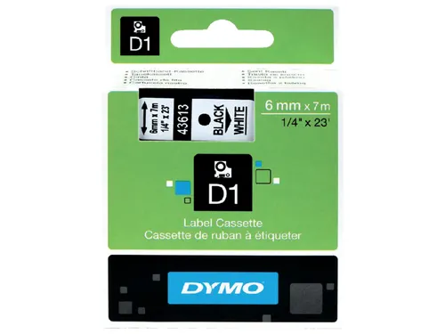 Lettertape Dymo 43613 1000/5000 6mmx7m Zwart Op Wit
