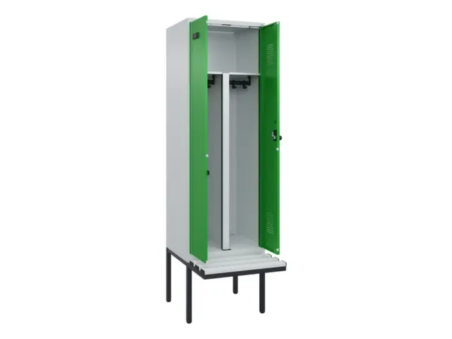 PBM-locker met bank,HxBxD 2120x600x815mm,2vak,vak B 300mm,draaigrendel