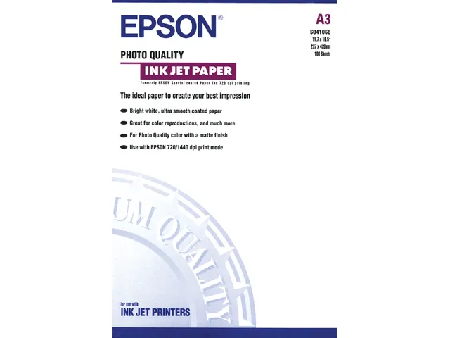 Inkjetpapier Epson S041068 A3 mat 105gr 100 vel