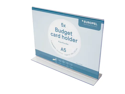 Kaarthouder Budget T-Standaard A5 1,5 Mm Liggend Acryl set van 5 stuks