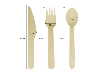 Bestekset hout 200 stuks 70x lepel 65x vork 65x mes 160 Biologisch - 3