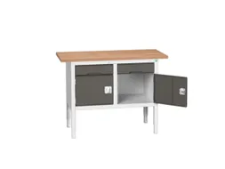 werkbank,HxBxD 830-930x1250x600mm,multiplexblad,uitrusting: 2laden