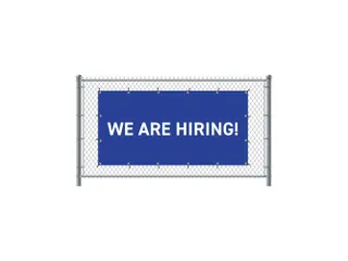 Hekwerkbanner 200x100 cm Blauw met Engelse Print WE ARE HIRING - 1
