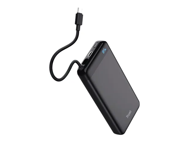 Powerbank Trust Fiera 20.000 met kabel 2 USB-poorten zwart