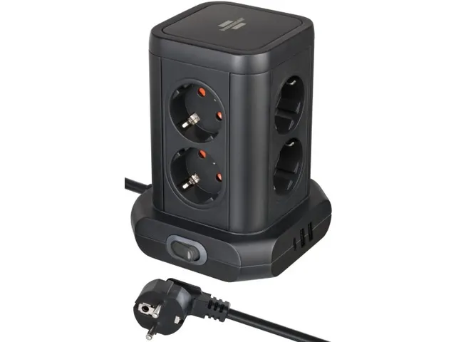 Brennenstuhl Stekkerdoos Toren 8-voudig met 2x USB-A 1x USB-C Zwart