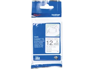 TZe stoffen lint voor P-Touch 12 mm zwart op wit - 1