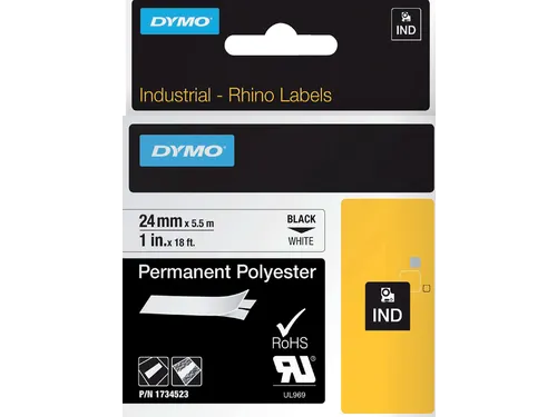 Labeltape Rhino 1734523 Polyester 24mmx5.5m Zwart Op Wit