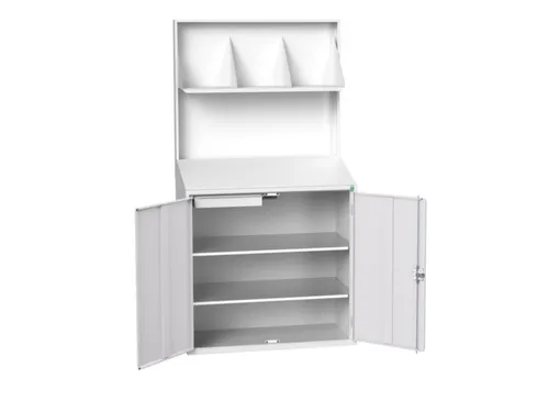 lessenaarkast achterwand 2000x1050x550mm 2 legbord/1lade/plank RAL7035