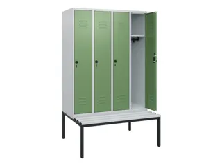 locker met bank,HxBxD 1950x1200x815mm,4vak,vak B 300mm,draaigrendel - 2