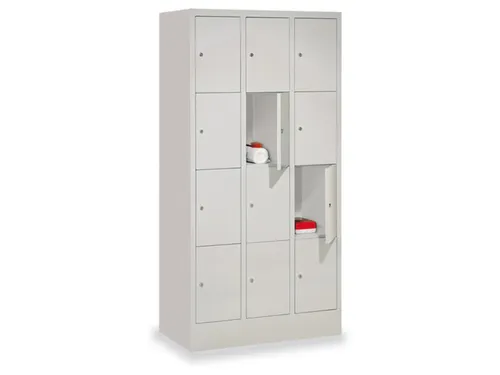lockerkast,HxBxD 1850x900x500mm,3x4vakken,RAL7035,front RAL5010