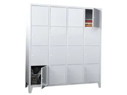 lockerkast,HxBxD 1850x1600x500mm,4x4vakken,RAL7035,front RAL3000