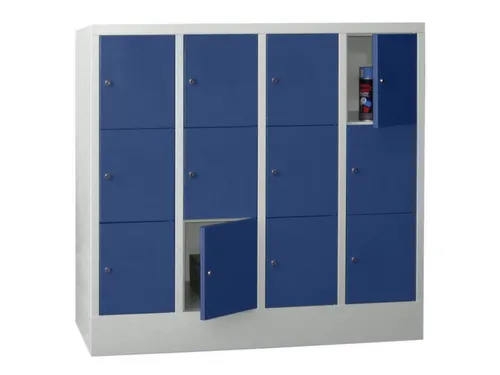 lockerkast,HxBxD 1187x1600x500mm,4x3vakken,RAL7035,front RAL5010