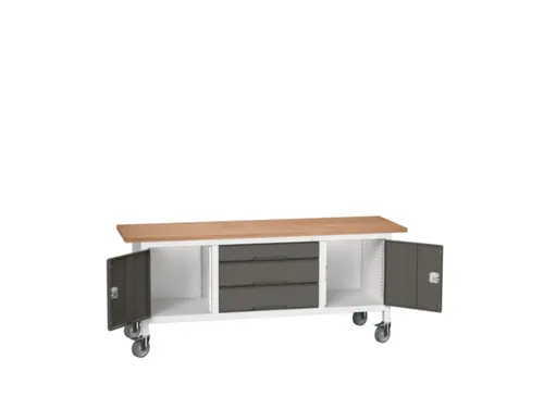 werkbank,HxBxD 830x2000x600mm,multiplexblad,uitrusting: 3laden,2kasten