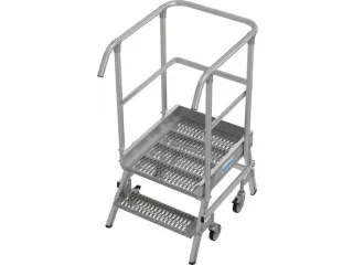 bordestrap,verrijdbaar,bordes H 0,5m,2treden m. R13-laag,aluminium - 1