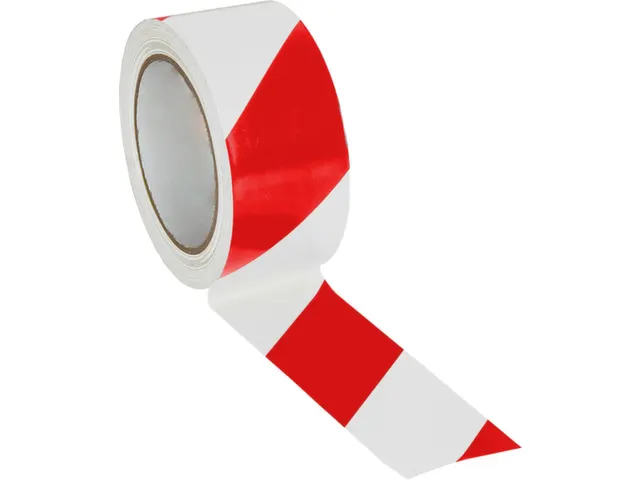 vloermarkeertape,PVC,rood/wit,band LxB 10mx50mm