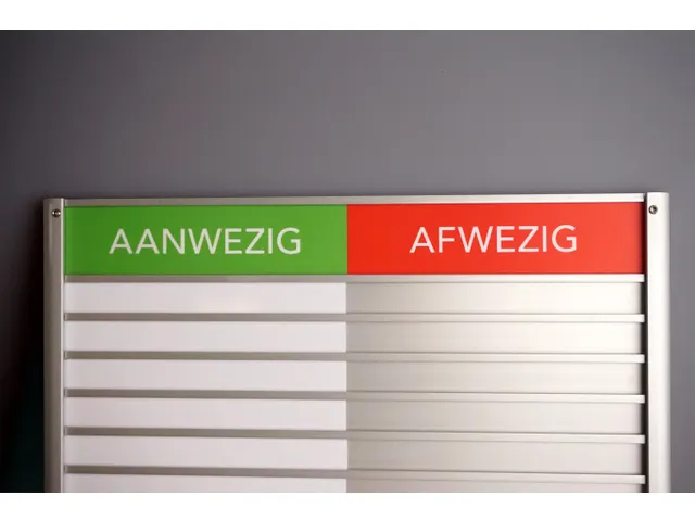 Menoor In-Uit bord 25 namen Aluminium Aanwezig/Afwezig Groen/rood