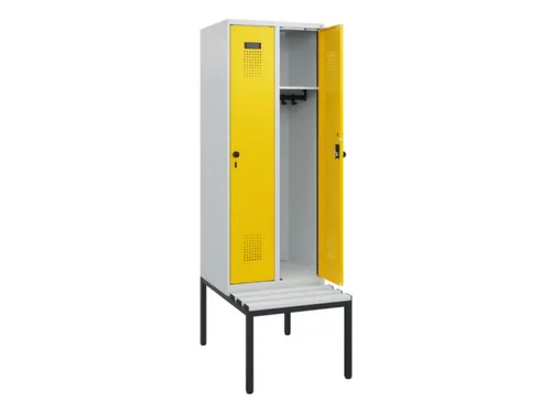 locker met bank,HxBxD 1950x600x815mm,2vak,vak B 300mm,draaigrendel