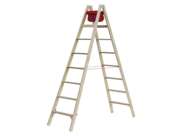 trapladder,beide zijden,2x8,treden,balk L 2,36m,hout