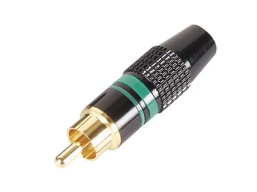 Mannelijke Rca Plug Vergulde Stekker Zwarte Behuizing Groene Ring