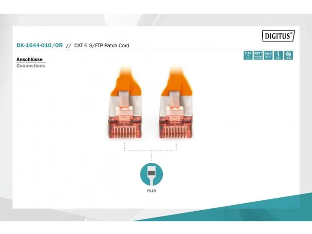 CAT 6 S-FTP patchkabel Cu LSZH AWG 27/7 Lengte 1m Oranje