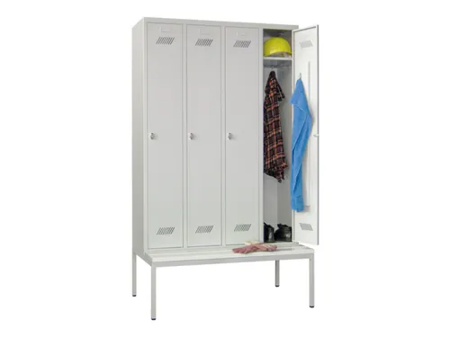 locker met bank,HxBxD 2150x1200x500mm,4vak,RAL7035,front RAL7035