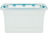 Carry Box opbergdoos 7 liter, transparant met blauwe handvat