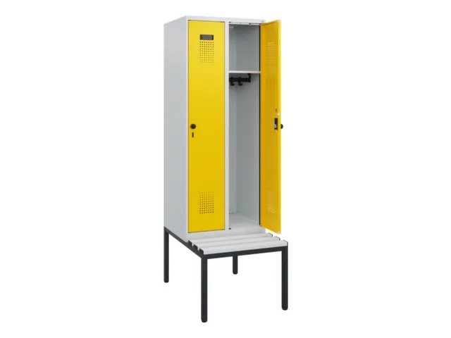 locker met bank,HxBxD 1950x600x815mm,2vak,vak B 300mm,draaigrendel