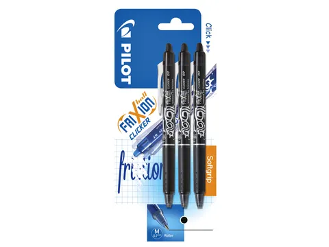 Rollerpen Pilot Frixion Ball Clicker 0.7mm Medium Zwart Blister 3 st