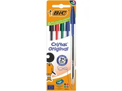 Balpen Bic Cristal medium assorti blister à 5 stuks