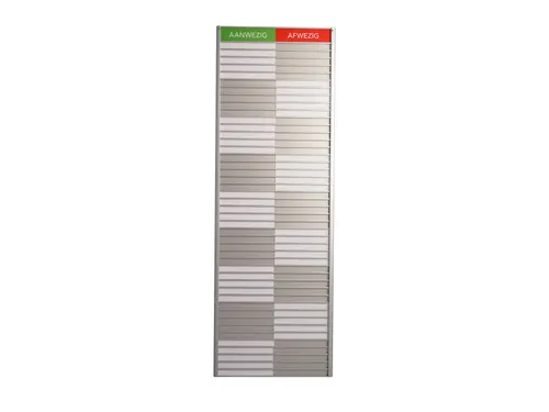 Menoor In-Uit bord 45 namen Aluminium Aanwezig/Afwezig Groen/rood