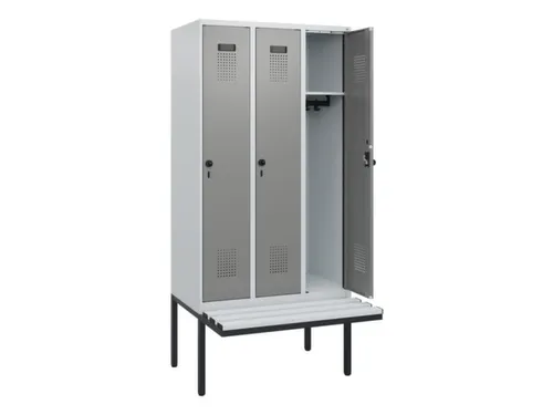 locker met bank,HxBxD 1950x900x815mm,3vak,vak B 300mm,draaigrendel