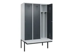 locker met bank,voor scheiding van kleding,HxBxD 2120x1200x815mm,3vak
