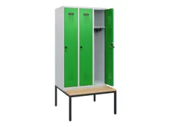 locker met bank,HxBxD 1950x900x815mm,3vak,vak B 300mm,draaigrendel