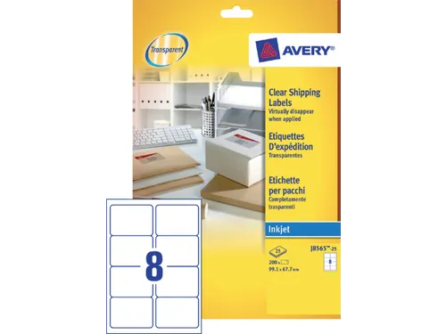 Adresetiket Avery J8565-25 99,1x67,7mm Transparant Inkjet 200 stuks