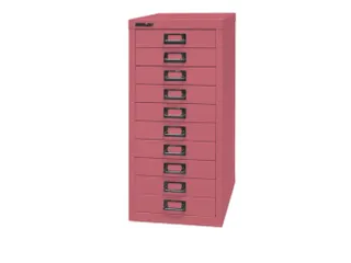 kantoor-ladekast HxBxD 590x279x380mm 10 laden romp + front pink staal - 1