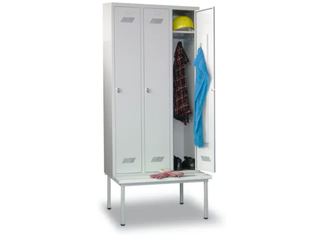 Armoire vestiaire avec banc RAL7035 face avant RAL7035