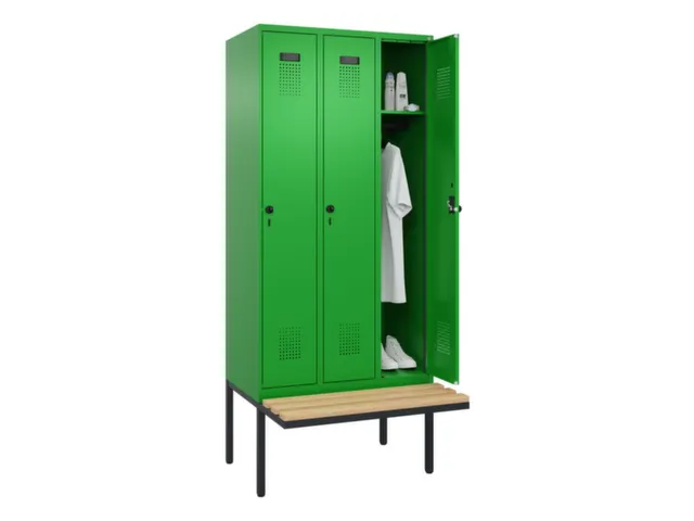locker met bank,HxBxD 2120x900x815mm,3vak,vak B 300mm,draaigrendel