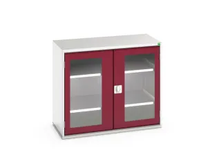 vitrinekast 900x1050x550mm 2xStalen bodem romp RAL7035 front RAL3004 - 1