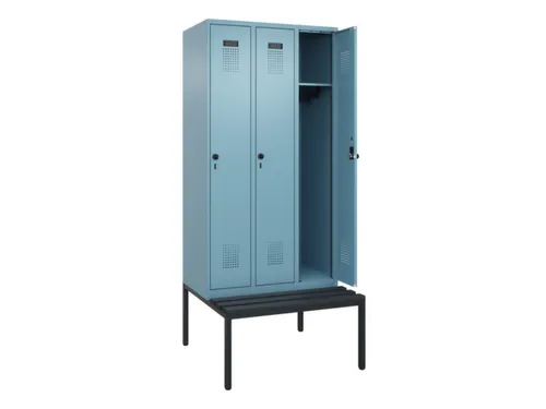locker met bank,HxBxD 2120x900x815mm,3vak,vak B 300mm,draaigrendel
