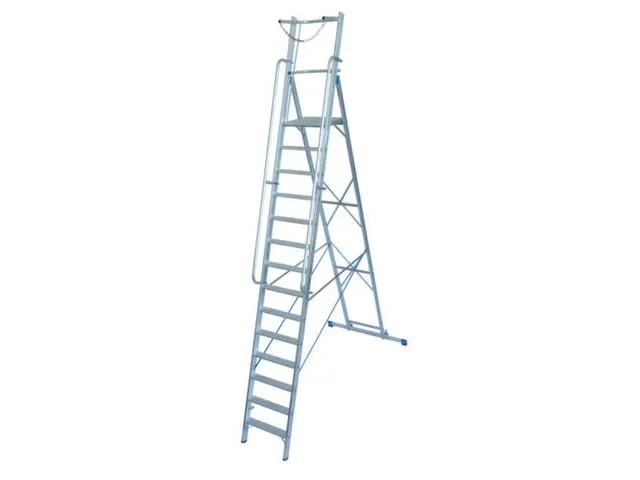 verrijdbare treden-platformladder eenzijdig 14treden stand H 3 3m