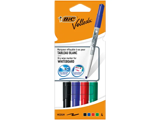 Viltstift Bic 1744 Whiteboard Rond Assorti 1.4mm Blister à 4st